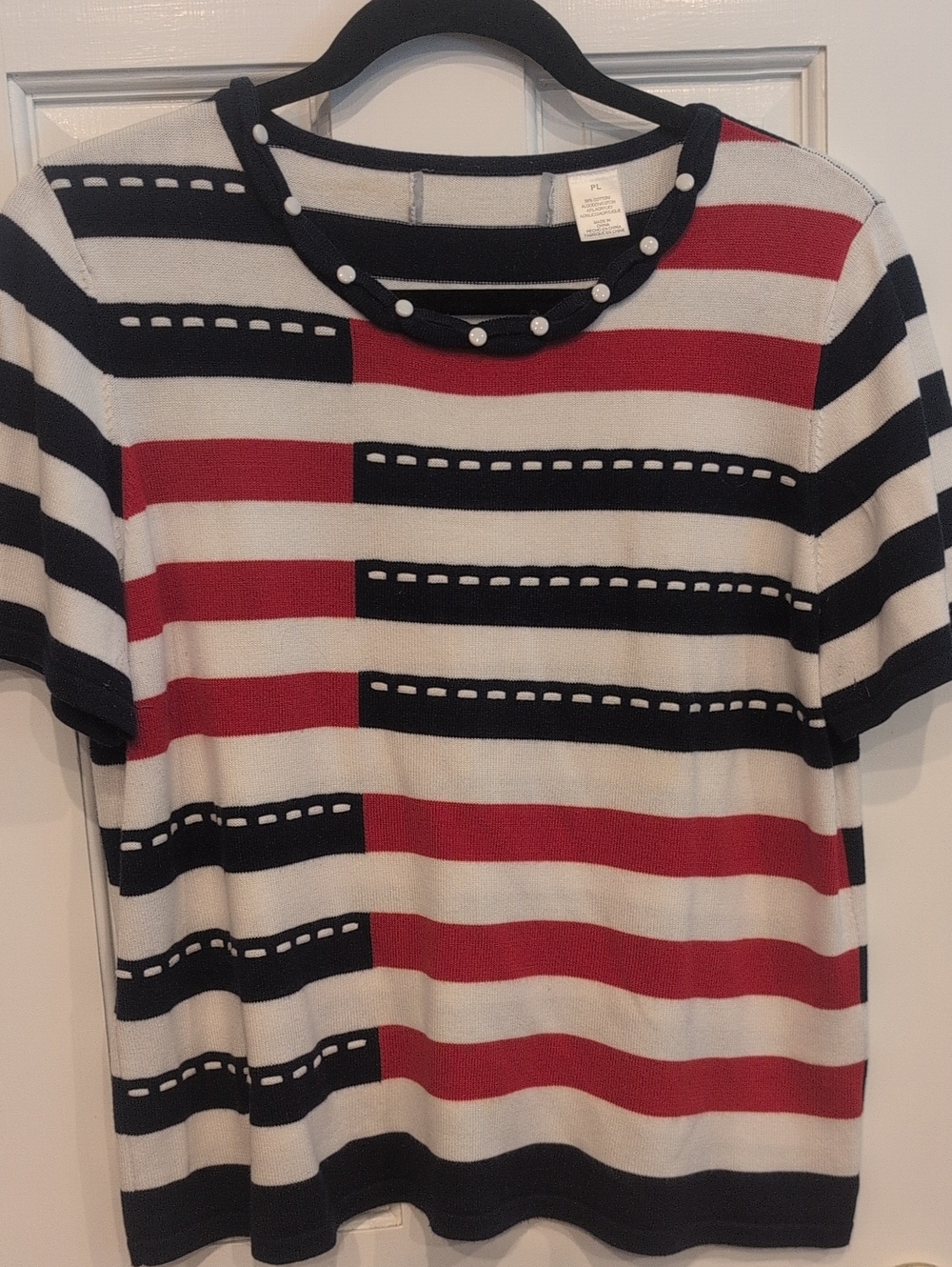 Red, Navy & White Striped Short-Sleeve Top